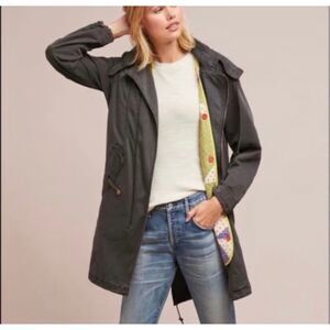BY ANTHROPOLOGIE Women’s Gray Quilted-Liner Hooded Long Utility Jacket XS